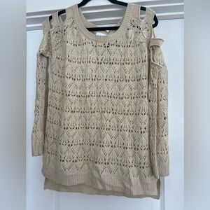 NWT Stitch Fix LUQ Open Knit Oatmeal Cut Out Long Sleeve Sweater Top Sz XL